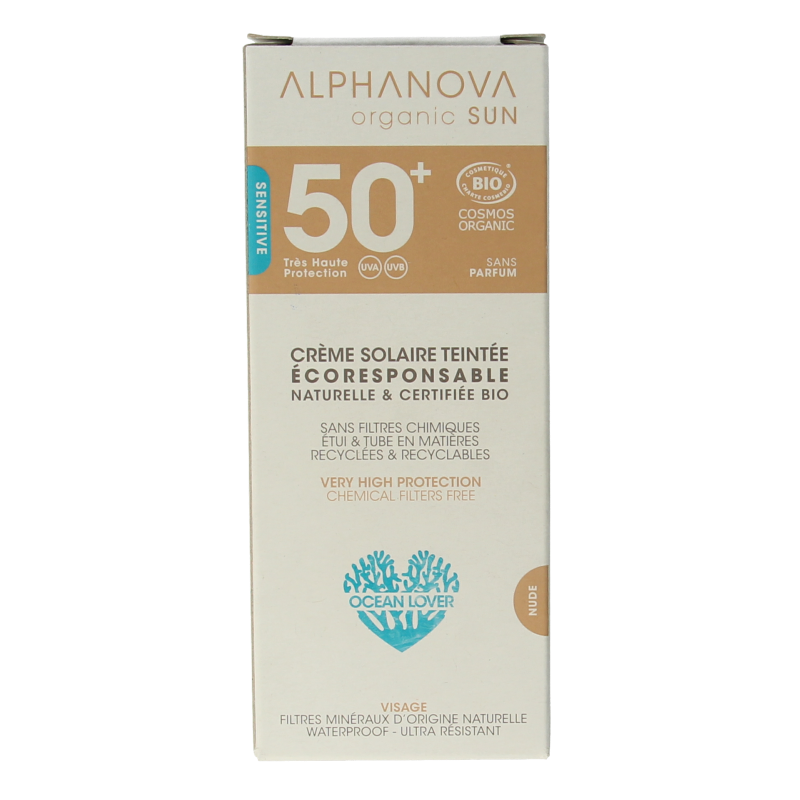 Alphanova Sun Sun getinte zonnebrand tegen zonne allergie SPF50 50 Gram