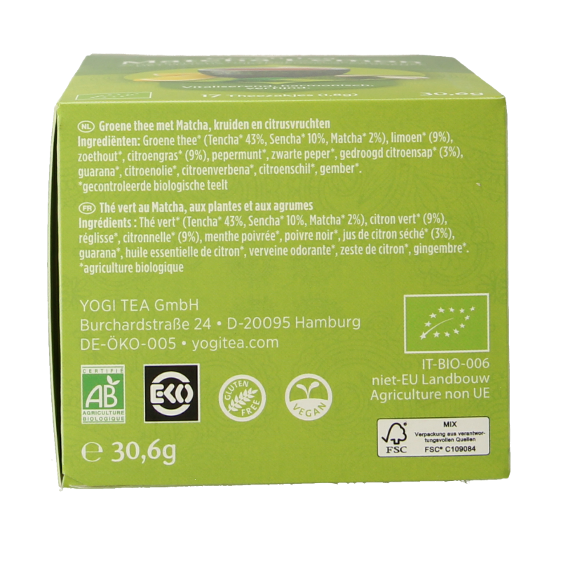 Yogi Tea Green tea matcha lemon bio 17 Zakjes