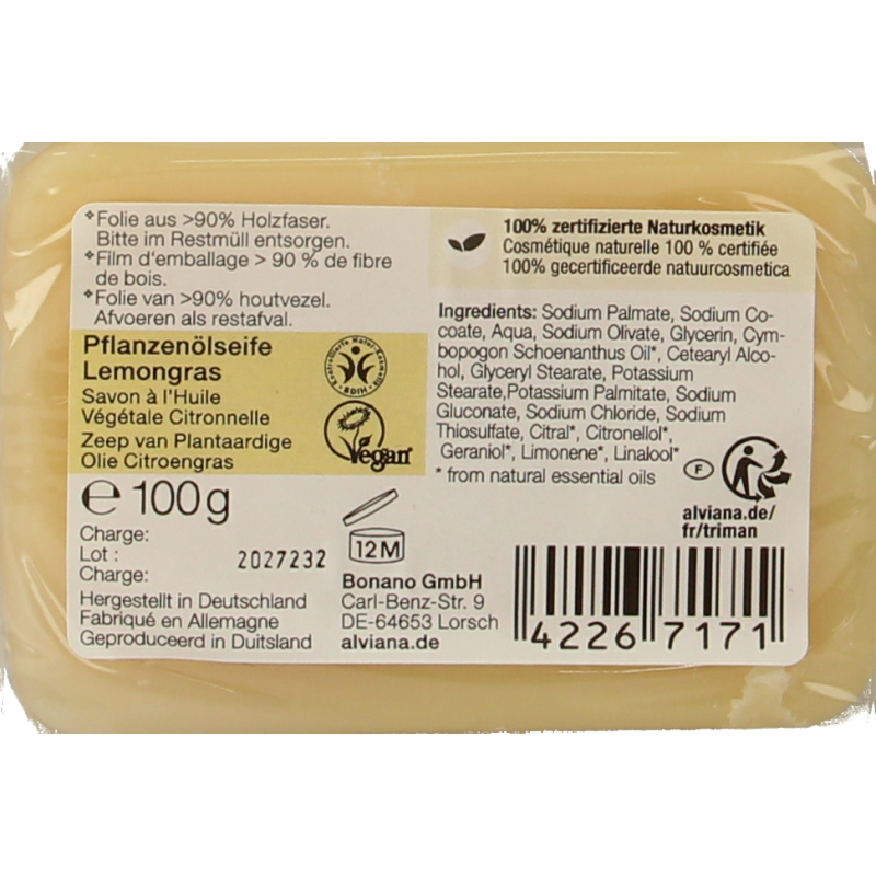 Alviana Citroengras zeep 100 Gram