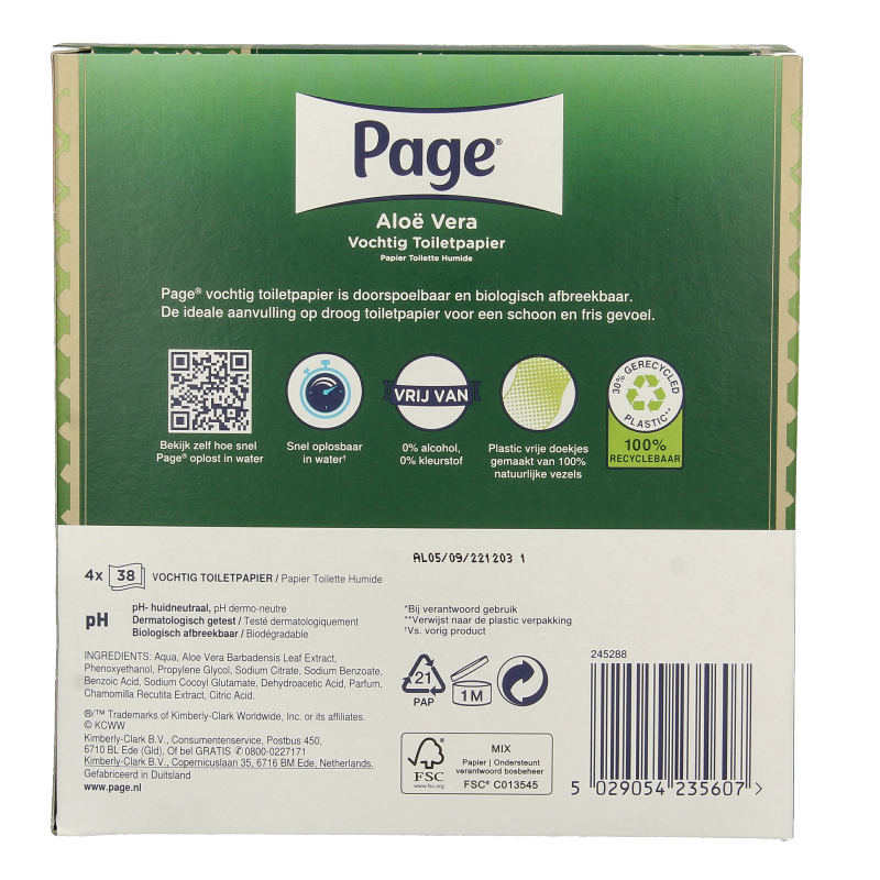 Page Vochtig toiletpapier aloe vera 152 Stuks