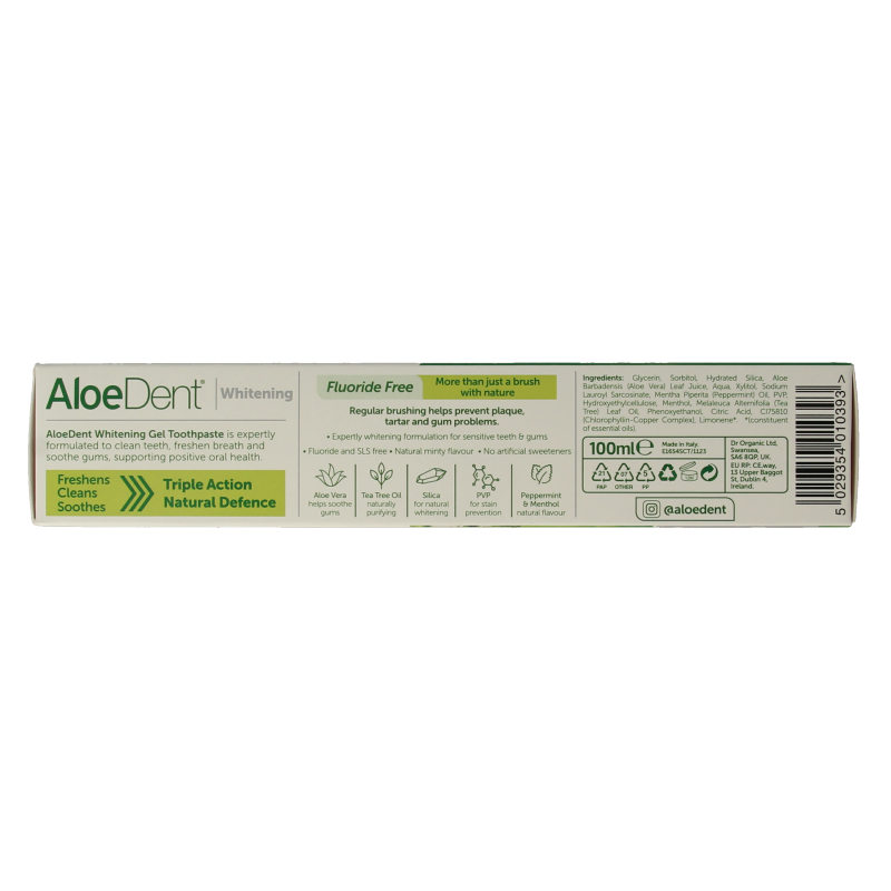 Aloe Dent Tandpasta aloe vera whitening fluor free 100 Milliliter