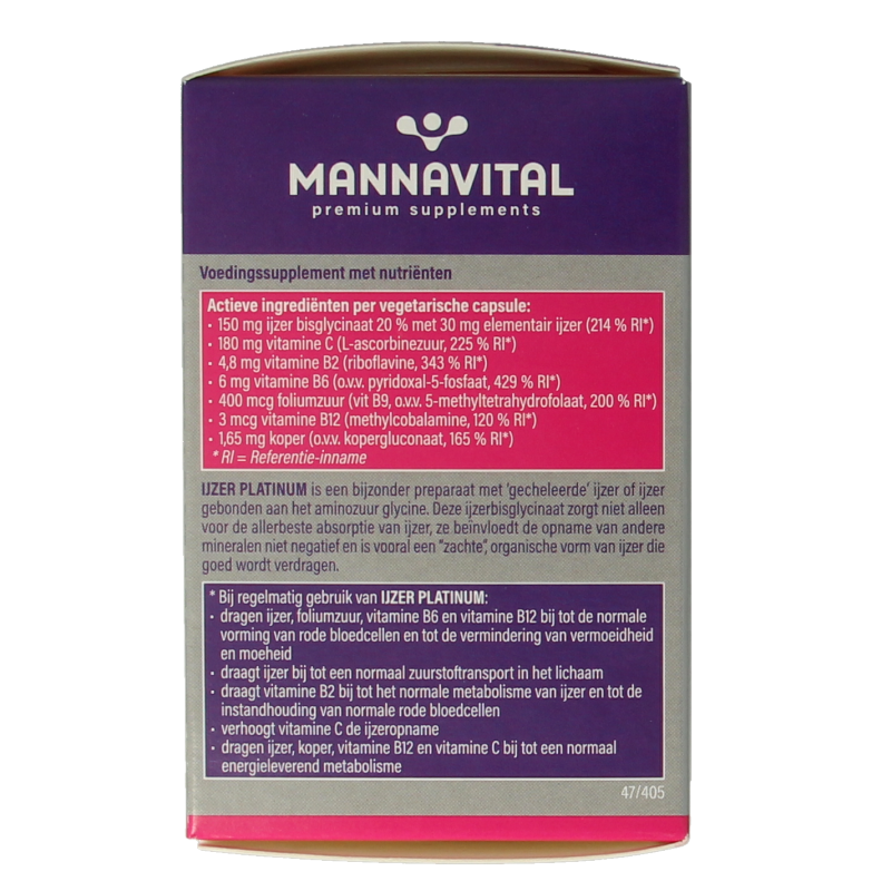 Mannavital IJzer platinum 60 Vegetarische capsules