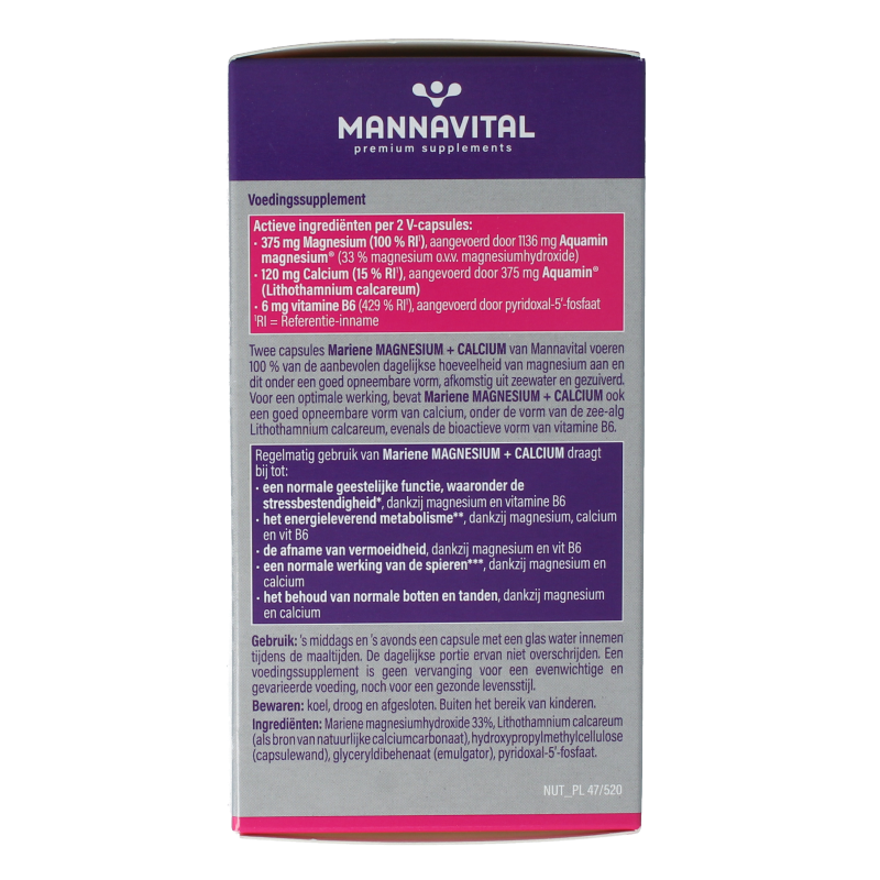 Mannavital Mariene magnesium + calcium platinum 120 Vegetarische capsules