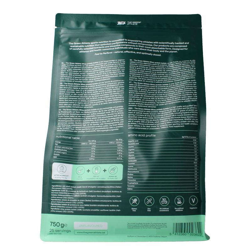 The Green Athlete Whey protein isolate unflavoured 750 Gram
