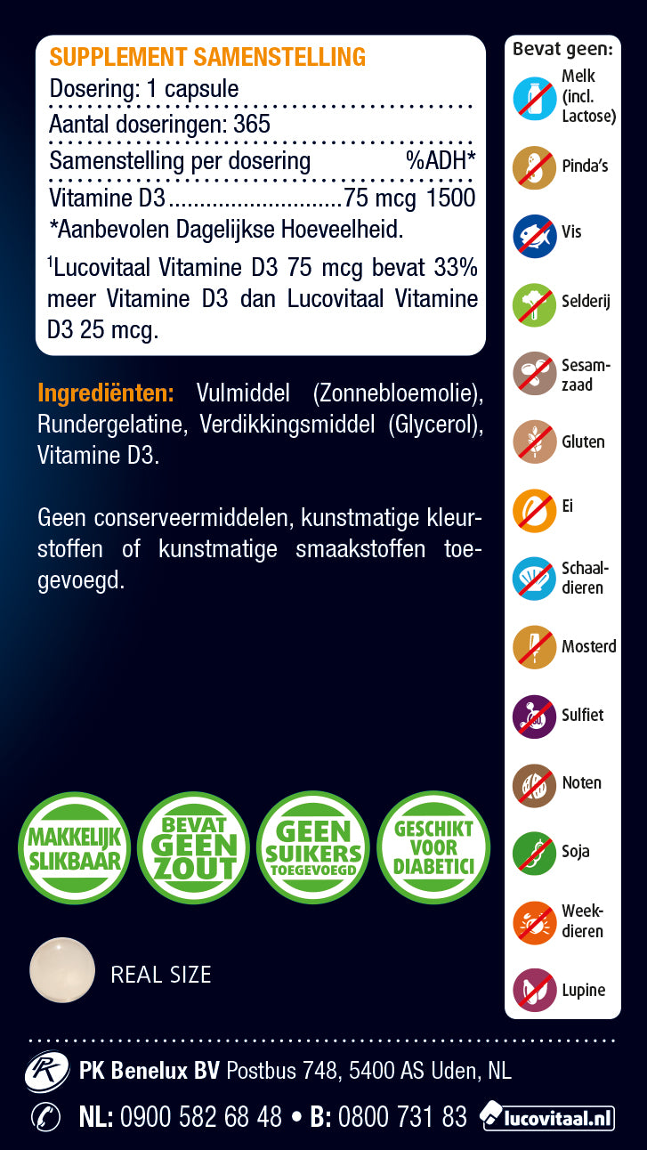 Lucovitaal Vitamine D3 75mcg 3000IE 365 Capsules