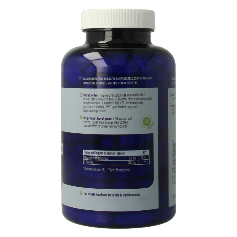 Vitakruid Magnesium 150 Bisglycinaat met 200mg L-Taurine 180 Tabletten