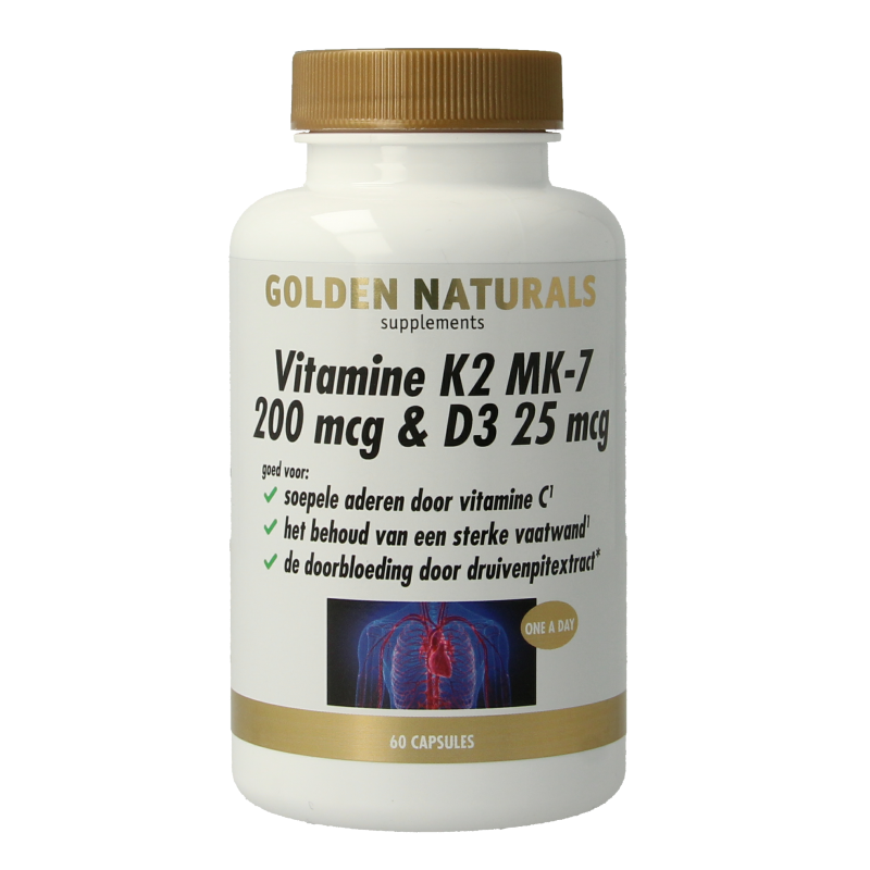 Golden Naturals Vitamine K2 200mcg & D3 25mcg 60 Vegetarische capsules