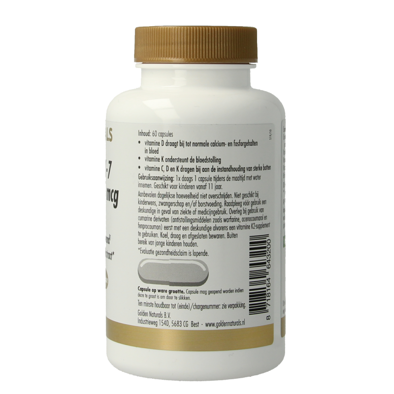 Golden Naturals Vitamine K2 200mcg & D3 25mcg 60 Vegetarische capsules