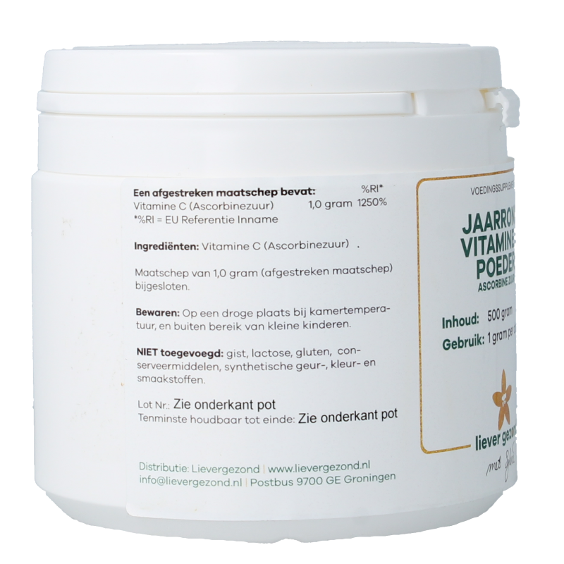 Liever Gezond Vitamine C poeder zuur jaarrond 500 Gram