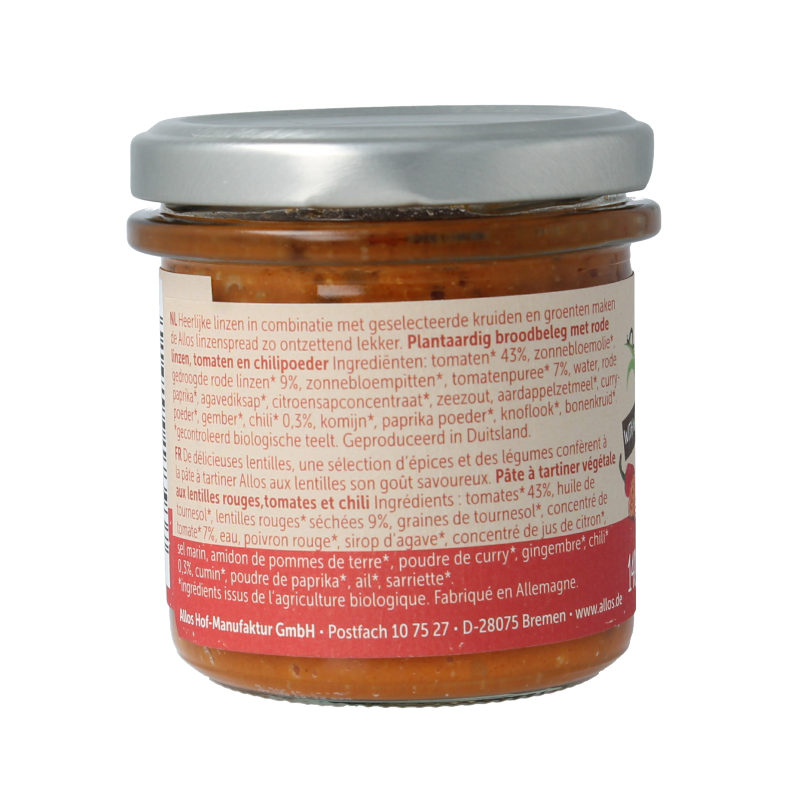Allos Broodbeleg 140 Gram Allos Linzenspread rode chili bio 140 Gram