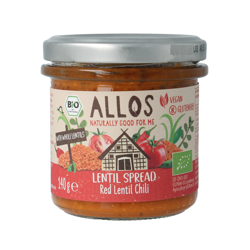 Allos Broodbeleg 140 Gram Allos Linzenspread rode chili bio 140 Gram