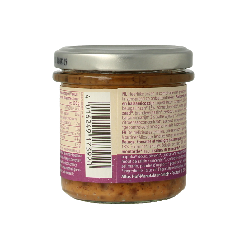 Allos Sauzen en Smaakmakers 140 Gram Allos Linzenspread beluga balsamico bio 140 Gram