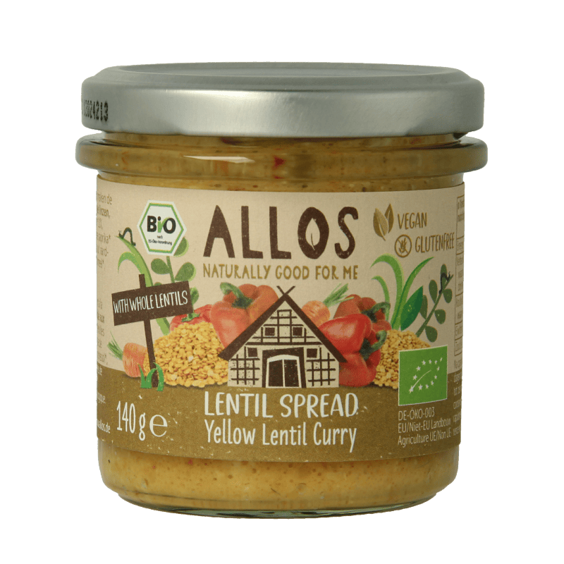 Allos Sauzen en Smaakmakers 140 Gram Allos Linzenspread gele curry bio 140 Gram