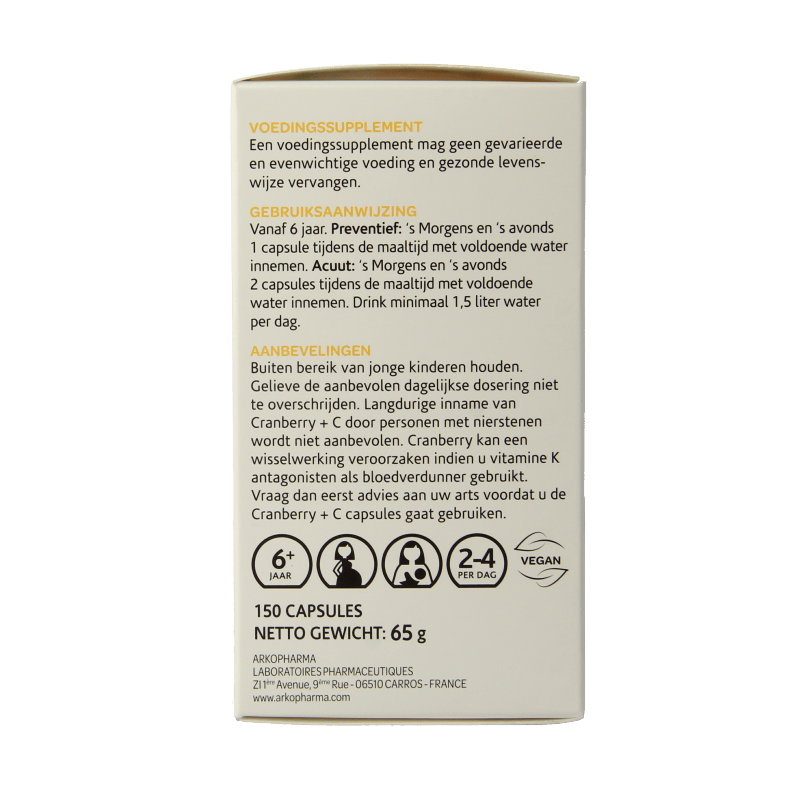 Arkocaps Kruidenpreparaten 150 Capsules Arkocaps Cranberry & Vitamine C 150 Capsules