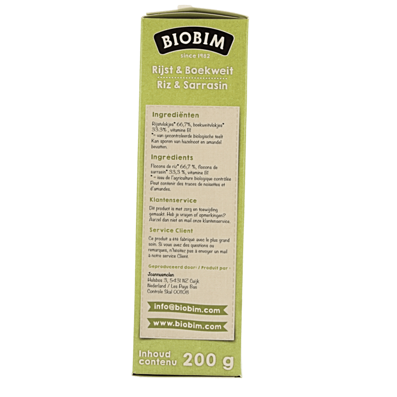 Biobim Baby en Peuter Voeding 200 Gram Biobim Baby rijst & boekweit 4 maanden bio 200 Gram