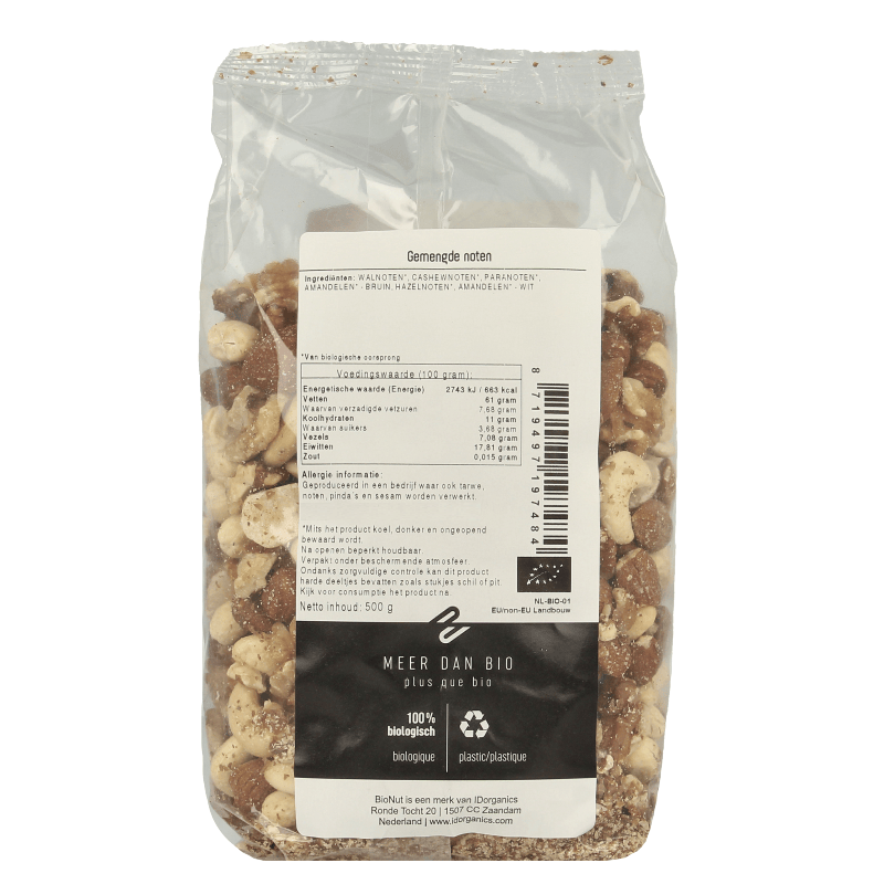 Bionut Snacks en Tussendoortjes 500 Gram Bionut Gemengde noten bio 500 Gram