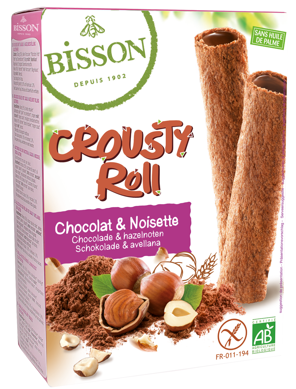Bisson Koeken 125 Gram Bisson Crousty roll choco hazelnoot bio 125 Gram