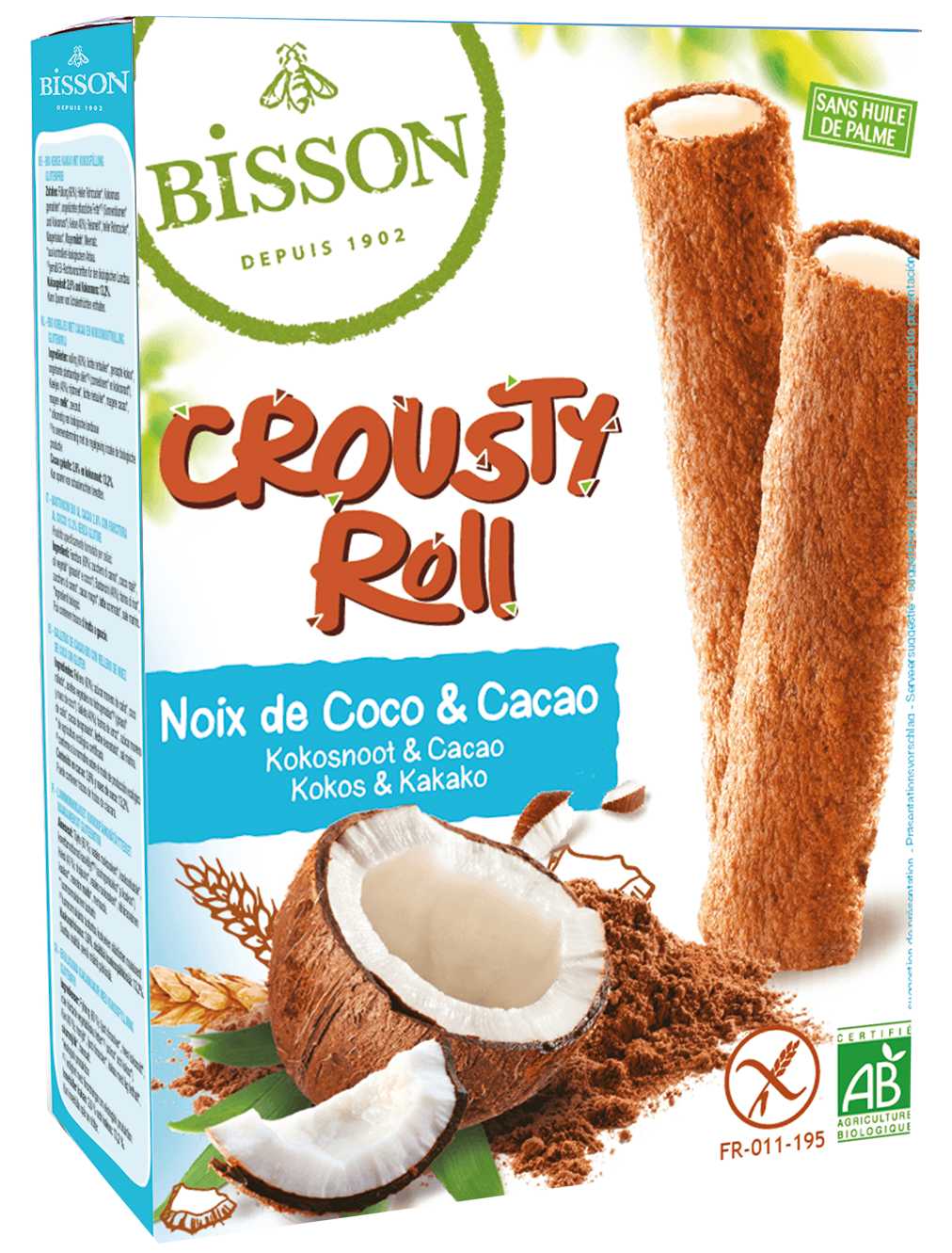 Bisson Koeken 125 Gram Bisson Crousty roll kokos cacao bio 125 Gram
