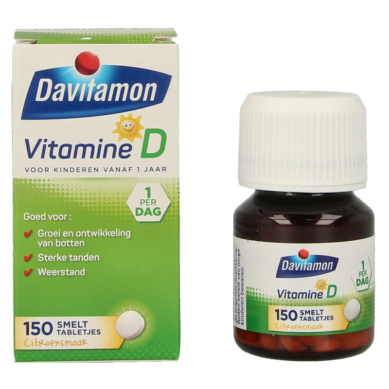 Davitamon Vitamine Enkel 150 Tabletten Davitamon Vitamine D kind smelttablet 150 Tabletten