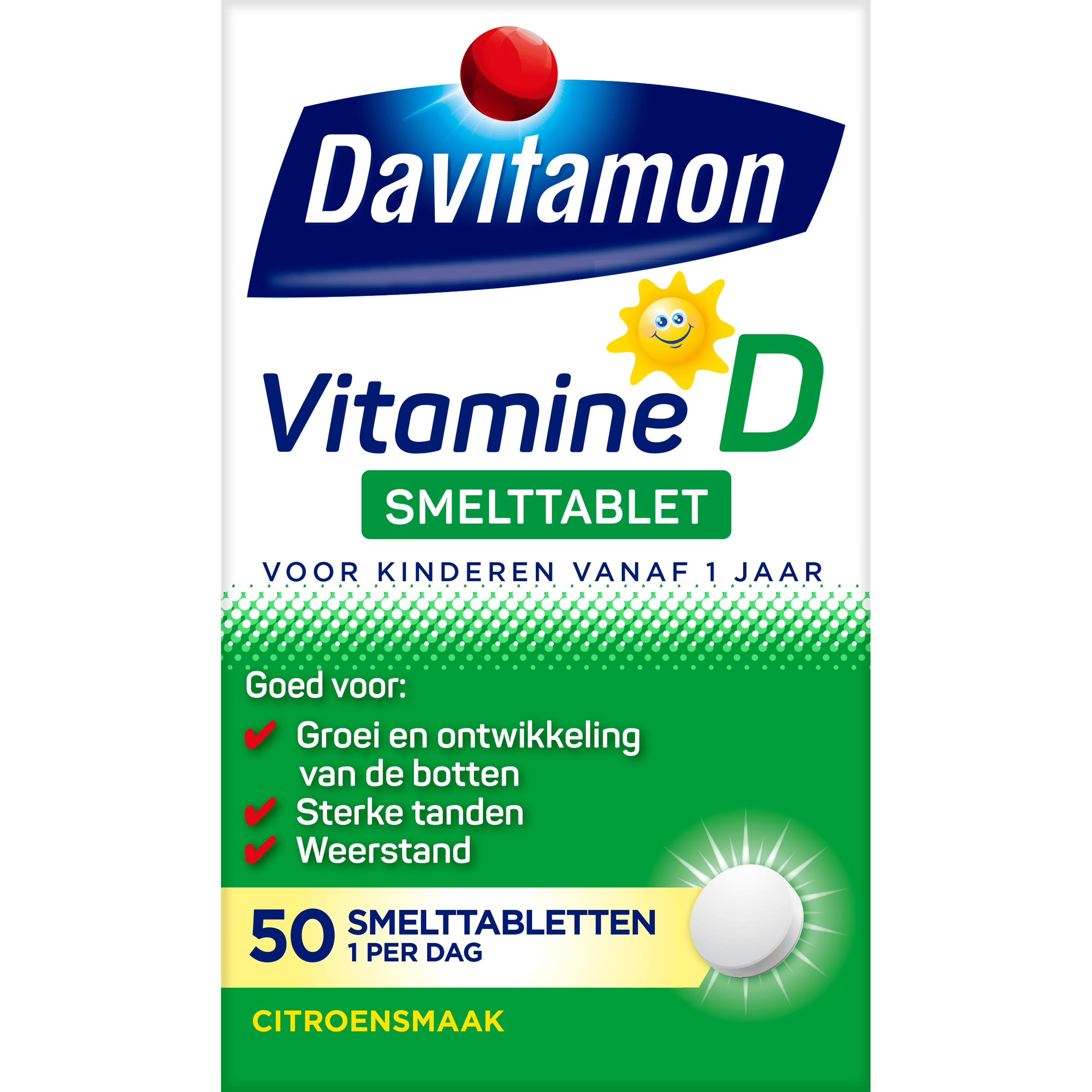 Davitamon Vitamine Enkel 50 Tabletten Davitamon Vitamine D kind smelttablet 50 Tabletten