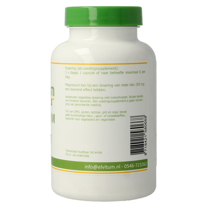 Elvitum Mineralen Enkel 180 Vegetarische capsules Elvitum Magnesium citraat 180 Vegetarische capsules