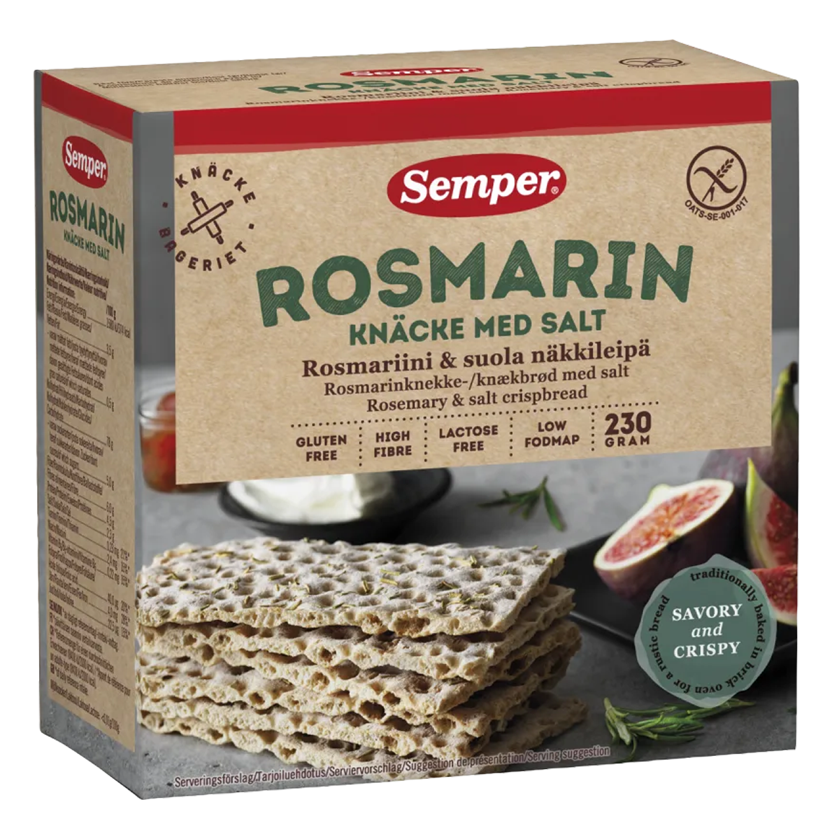 Semper Broden en Crackers 230 Gram Semper Knackebrod rozemarijn zout glutenvrij 230 Gram