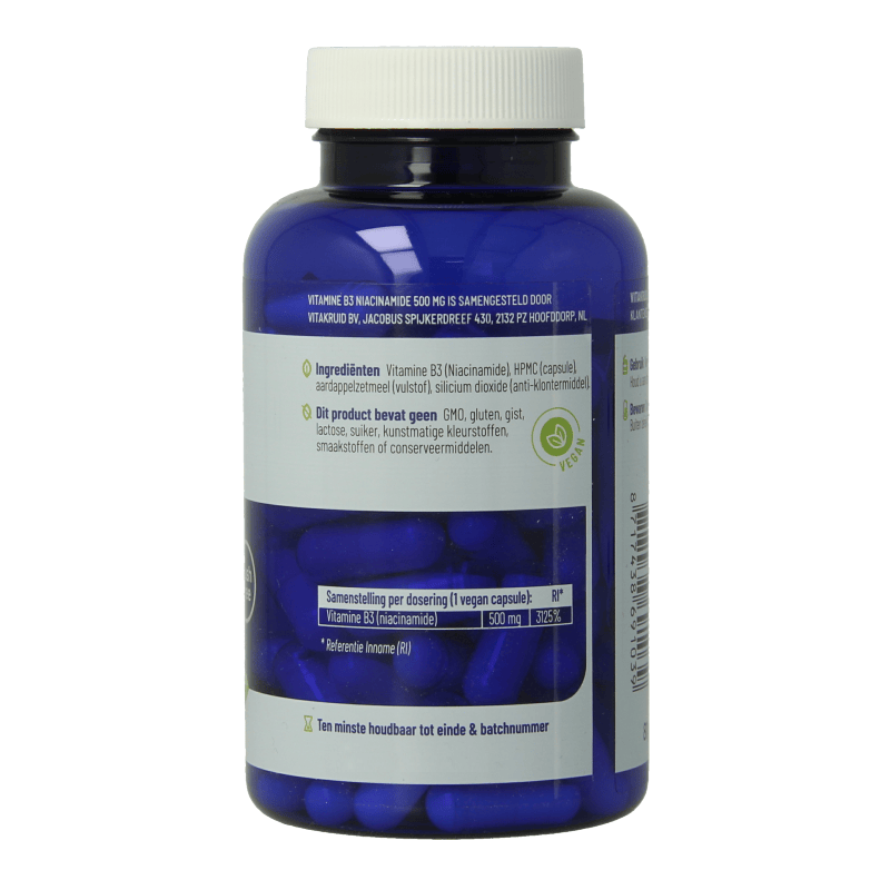 Vitakruid Vitamine Enkel 90 Vegetarische capsules Vitakruid Vitamine B3 niacinamide 500mg 90 Vegetarische capsules