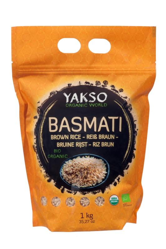 Yakso Pasta en Rijst 1 Kilogram Yakso Basmati rijst bruin bio 1 Kilogram