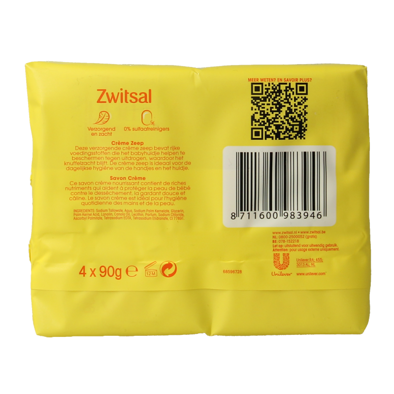 Zwitsal Baby en Peuter Verzorging 360 Gram Zwitsal Zeep 4-pak 360 Gram
