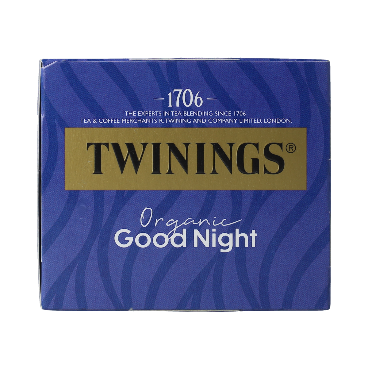 Twinings Good Night Bio herbal tea bags, 20 count, featuring calming ingredients in a box.