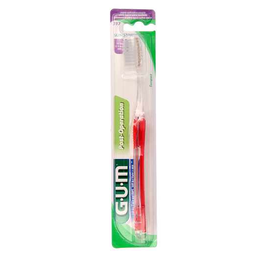 GUM delicate post-operation toothbrush with soft bristles for gentle cleaning, shown in image on white background