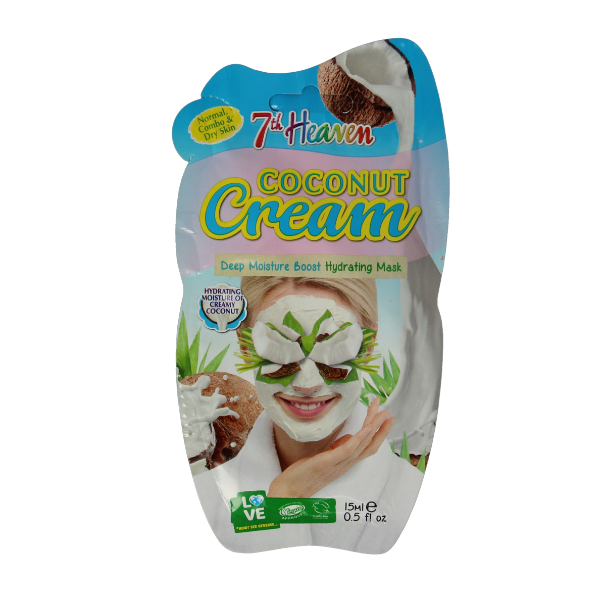 Montagne 7th Heaven creamy coconut face mask in 15ml jar, nourishing skincare product for radiant skin.