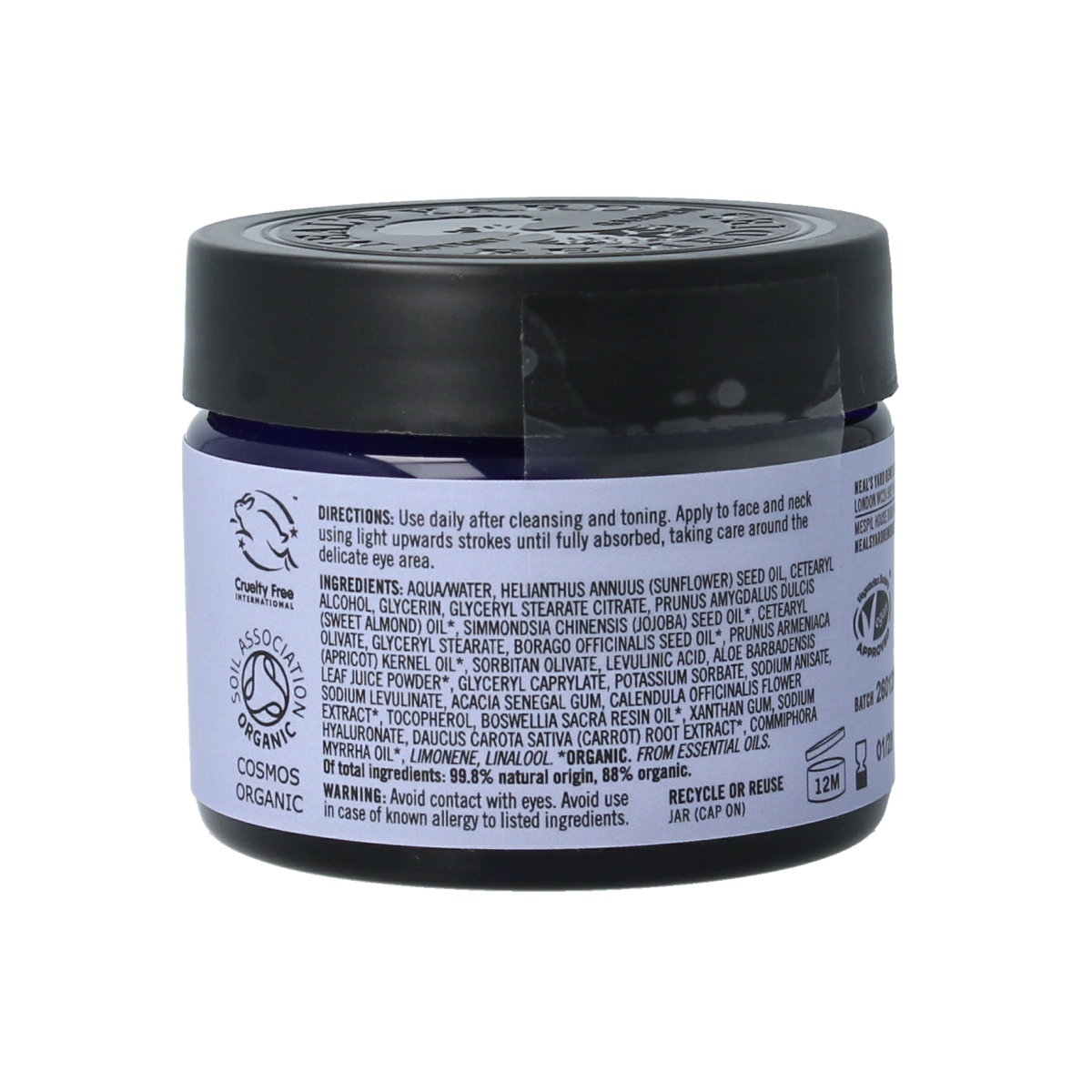 Neals Yard Remedies Frankincense hydrating cream 50ml jar, facial skincare product with cream texture and elegant packaging.