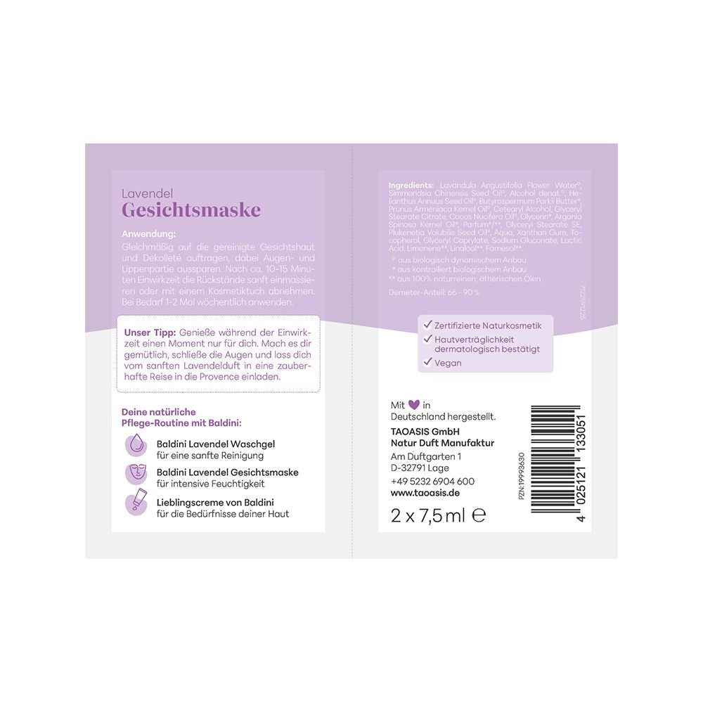 Baldini Baldini gezichtsmasker Lavendel Bio Demeter 15.00 Milliliter