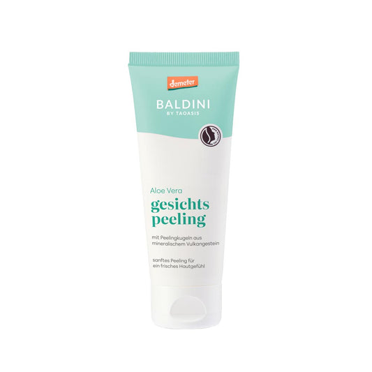 Baldini Gezichtspeeling with mineral and aloe vera in a 75ml tube, natural skincare product for facial care.
