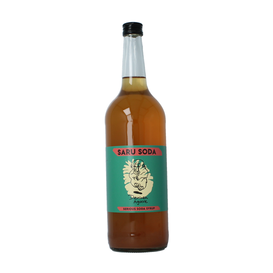 Saru Soda Siroop dennen agave bio Demeter, 1-liter bottle of natural pine and agave syrup for drinks and recipes.