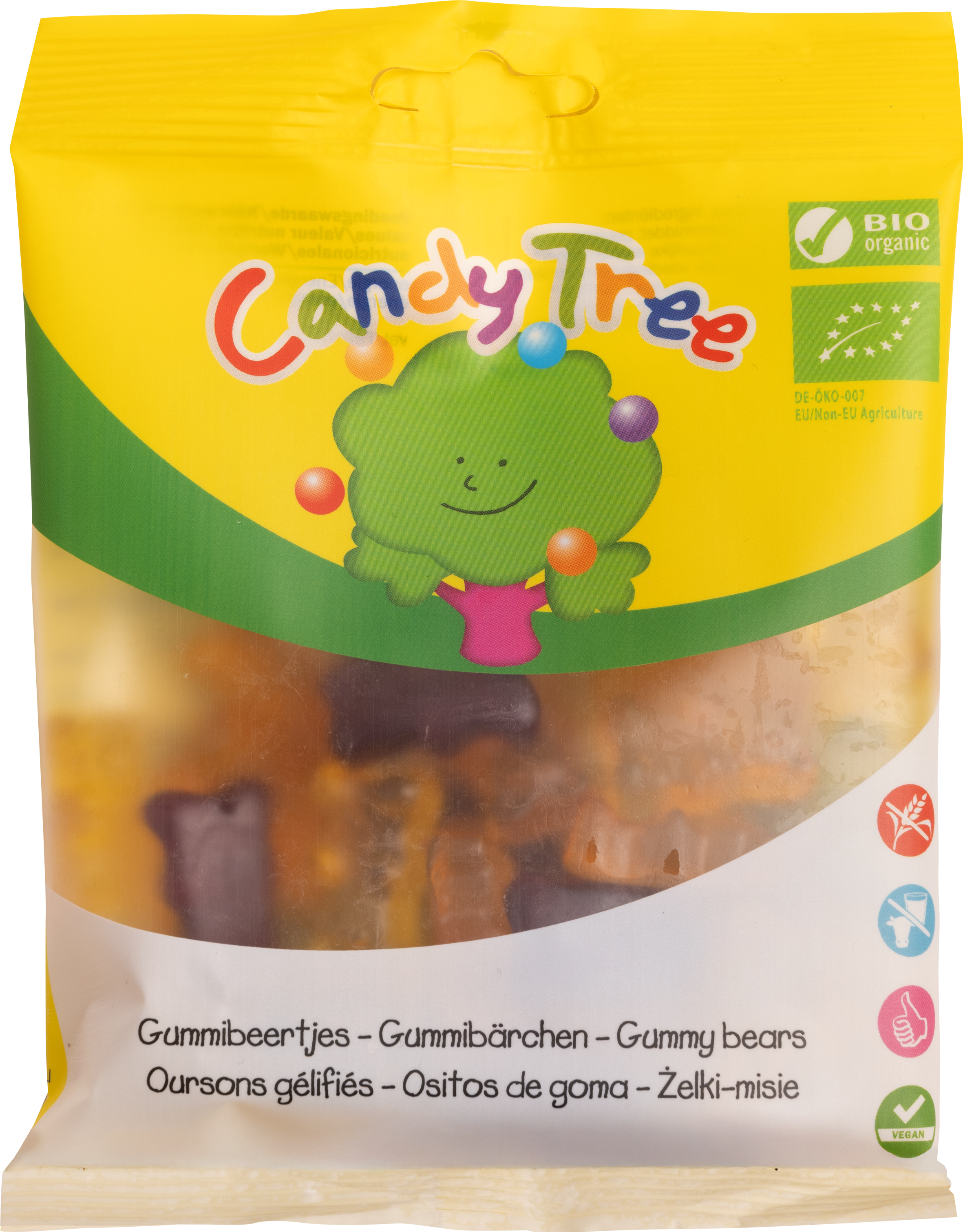 Candy Tree Gummibeertjes 100g, colorful bear-shaped gummy candies in a clear bag, perfect for snacking or gifting.