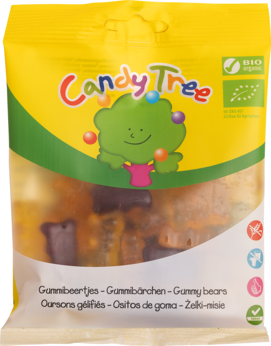 Candy Tree Gummibeertjes 100g, colorful bear-shaped gummy candies in a clear bag, perfect for snacking or gifting.