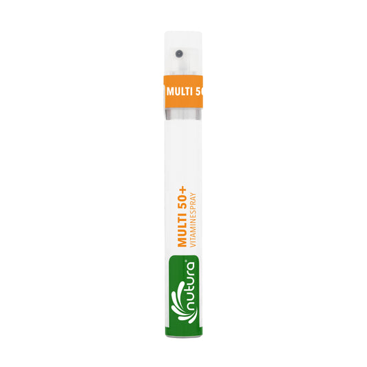 Nutura Vitaminesprays Multi 50+ vitamin spray in a 14.4 ml bottle, dietary supplement with multivitamins for adults over 50.