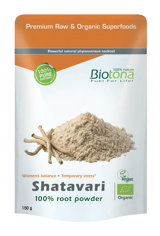 Biotona Shatavari herbal supplement in a 150g package, showcasing the BIO quality and natural herbal preparation.
