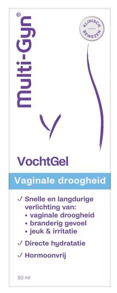 Multi GYN Vochtgel for women’s hygiene, 50ml bottle, soothing gel for intimate comfort and moisture.