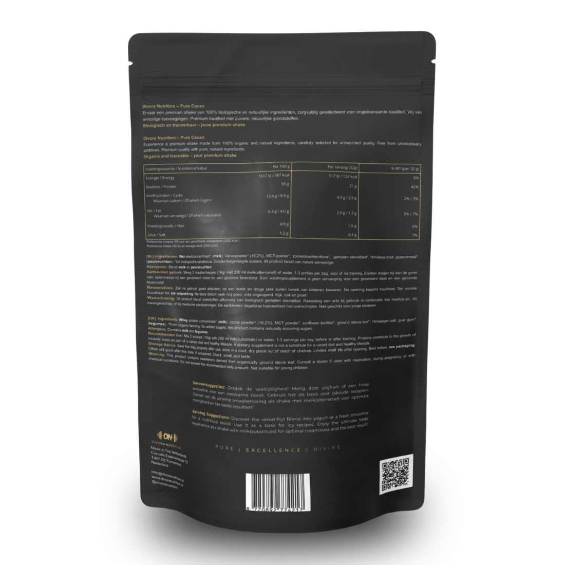 Divora Divora Whey Protein Pure Cacao bio 450.00 Gram