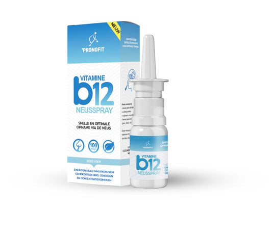 Pronofit B12 nasal spray in a 10ml bottle, nasal care and inhalation product with a practical spray nozzle.