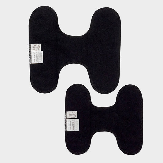 Imsevimse washable inlegkruisjes without closure in black, set of 3, for women's menstrual protection, laid out flat