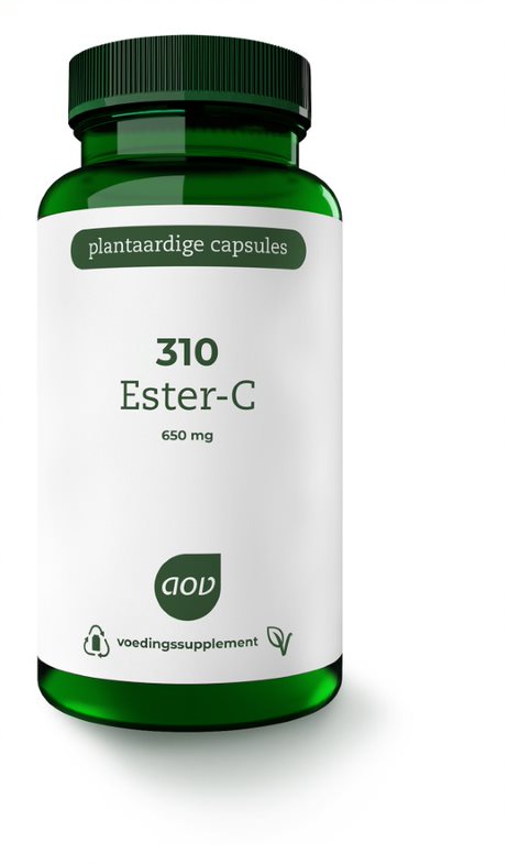 AOV Ester C 310 vitamin C capsules in a white bottle, showing 60 capsules for immune support and daily health.