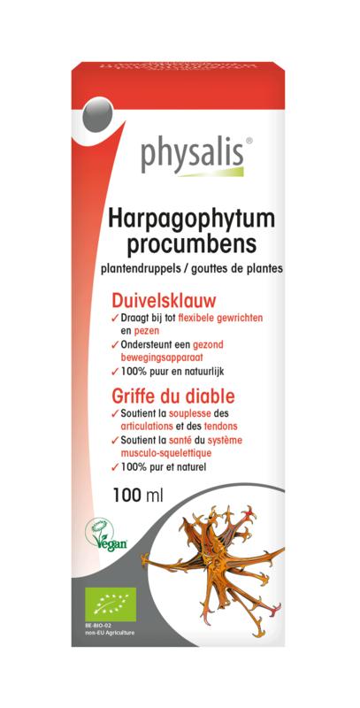 Physalis bio Harpagophytum procumbens herbal extract in a 100ml bottle, part of Physalis Kruidenpreparaten collection.