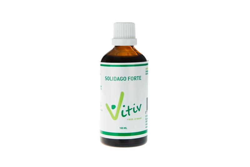 Vitiv Solidago forte herbal preparation in a 100ml bottle, part of Vitiv's herbal supplement line, shown in the image.