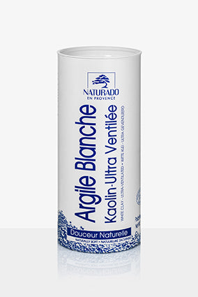 Naturaldo white clay ultra-ventilated for body care in a 300g container, shown in the image with a smooth clay texture.
