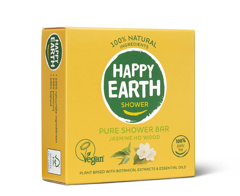 Happy Earth jasmine soap bar for shower, 90g, natural botanical ingredients, with a fragrant floral scent.
