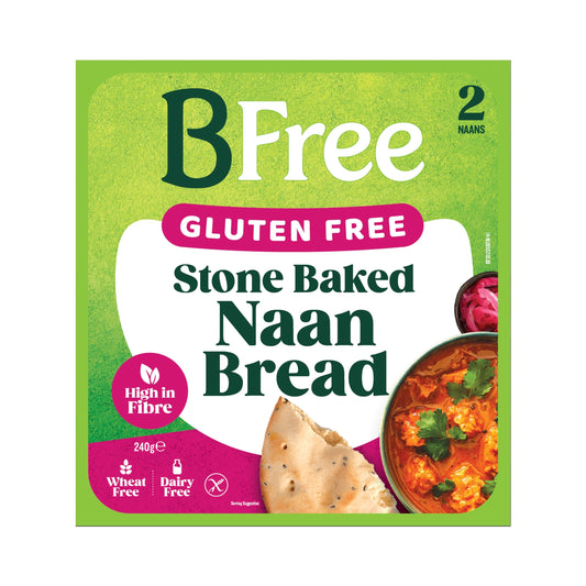 BFree Naan bread 240g, soft, round flatbread with slightly toasted surface, ideal for wraps and snacks.